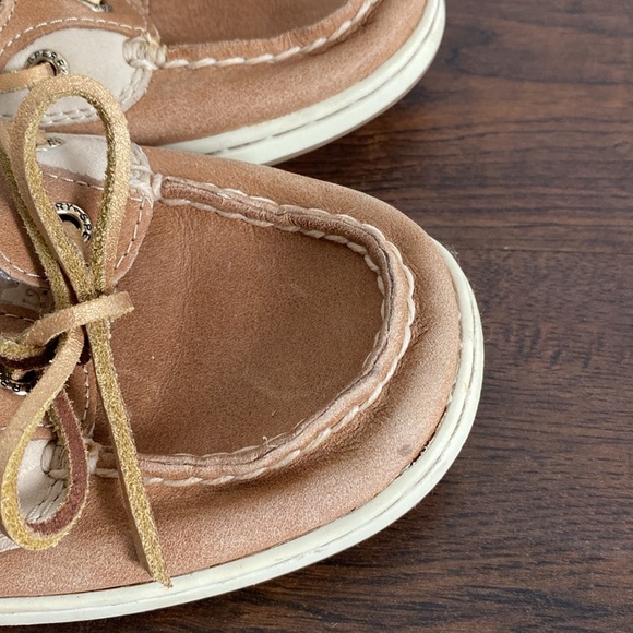 Sperry Women's Angelfish Boat Shoe Oat Color Gold Shimmer Leather Laces Size 7 - Picture 6 of 12